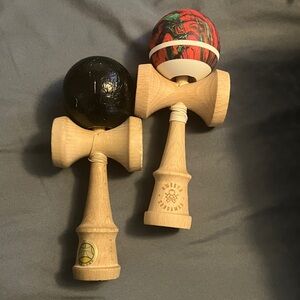 Wooden Kendama Set with Black and Red Balls